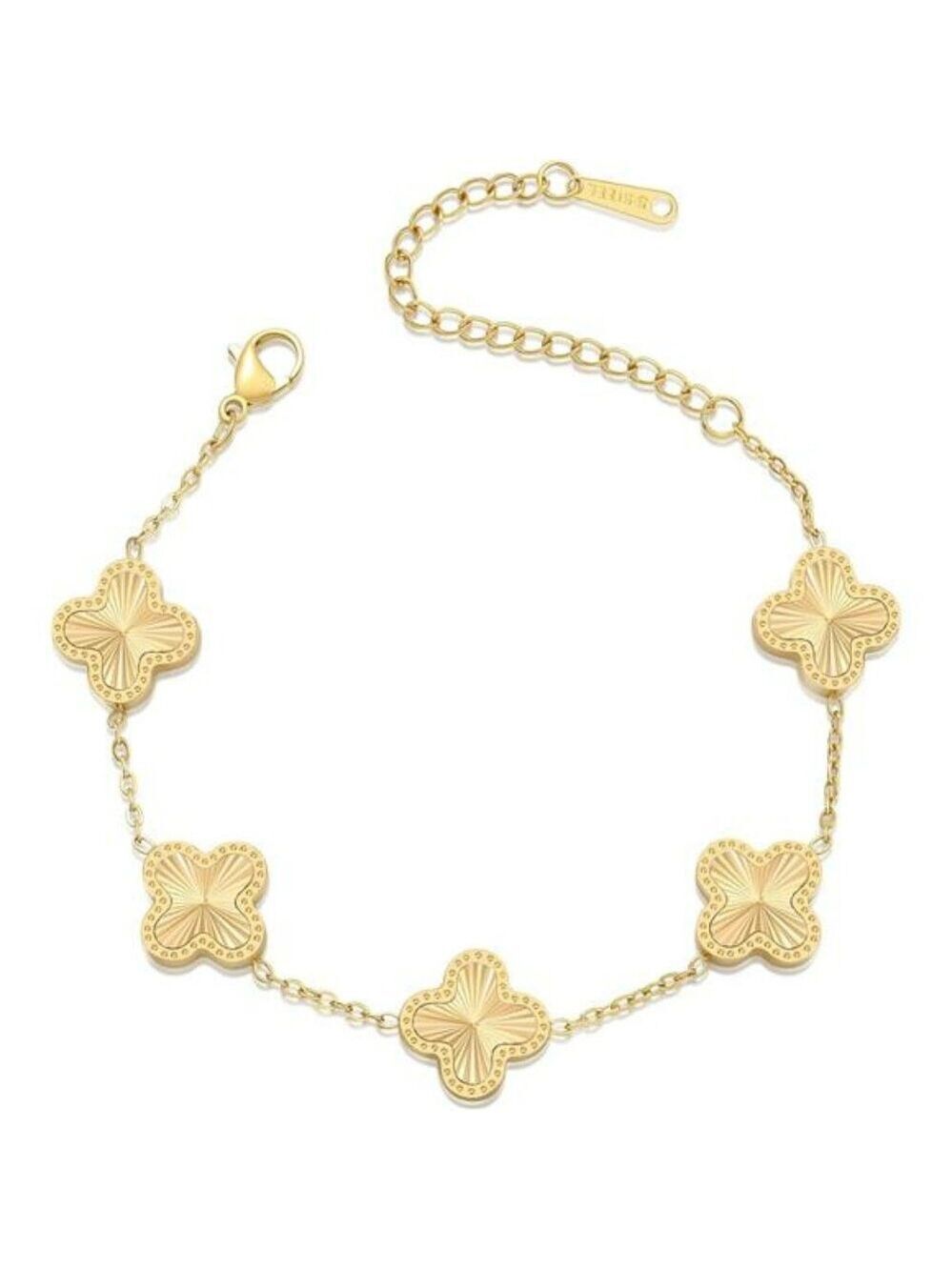 18K Gold Plated Clover Bracelet Four Leaf Flower Lucky Adjustable Jewelry Gift